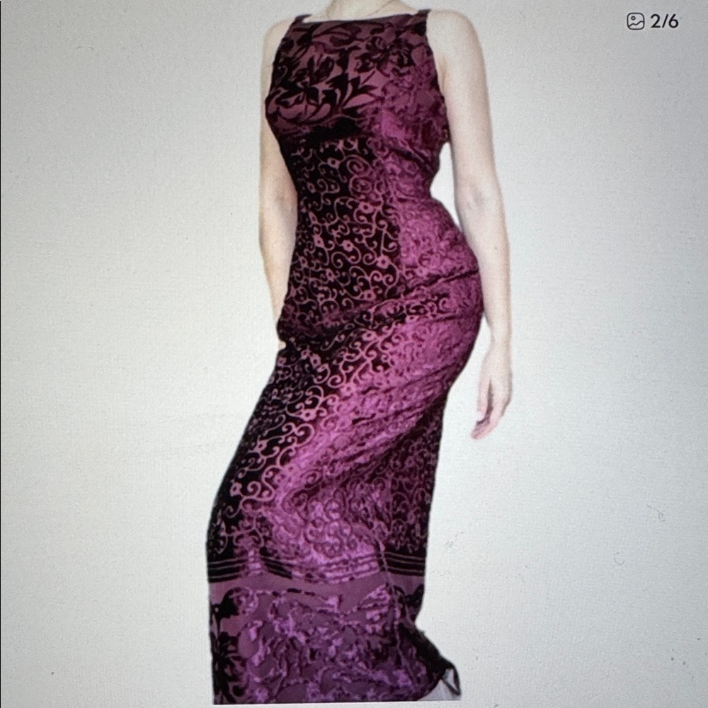 NWT VTG 90's Burgundy Burnout Velvet Floral Maxi Dress Womens 14 Event Goth Y2K
